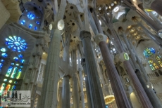 The interior of the Sagrada Familia is flooded with light