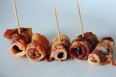 Prunes and dates wrapped in bacon