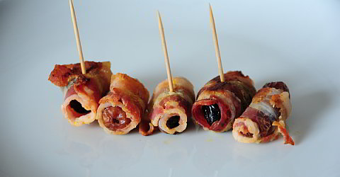 Prunes and dates wrapped in bacon