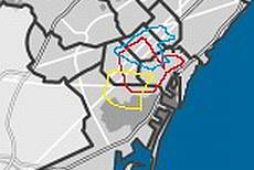 The tour montjuïc on the city map